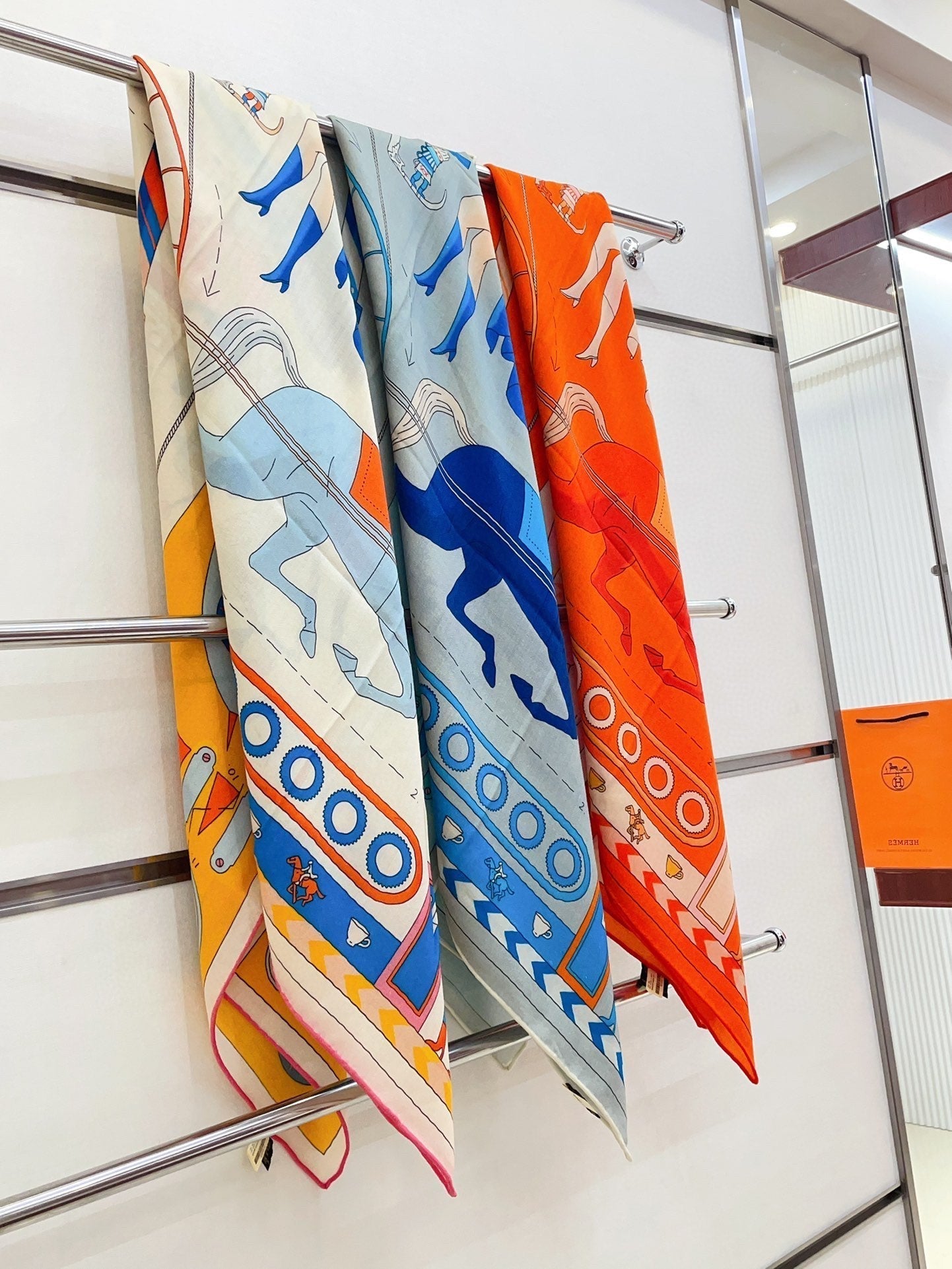 Tea For Two Scarf 140 CM Orange Colorful Cashmere And Silk 403890
