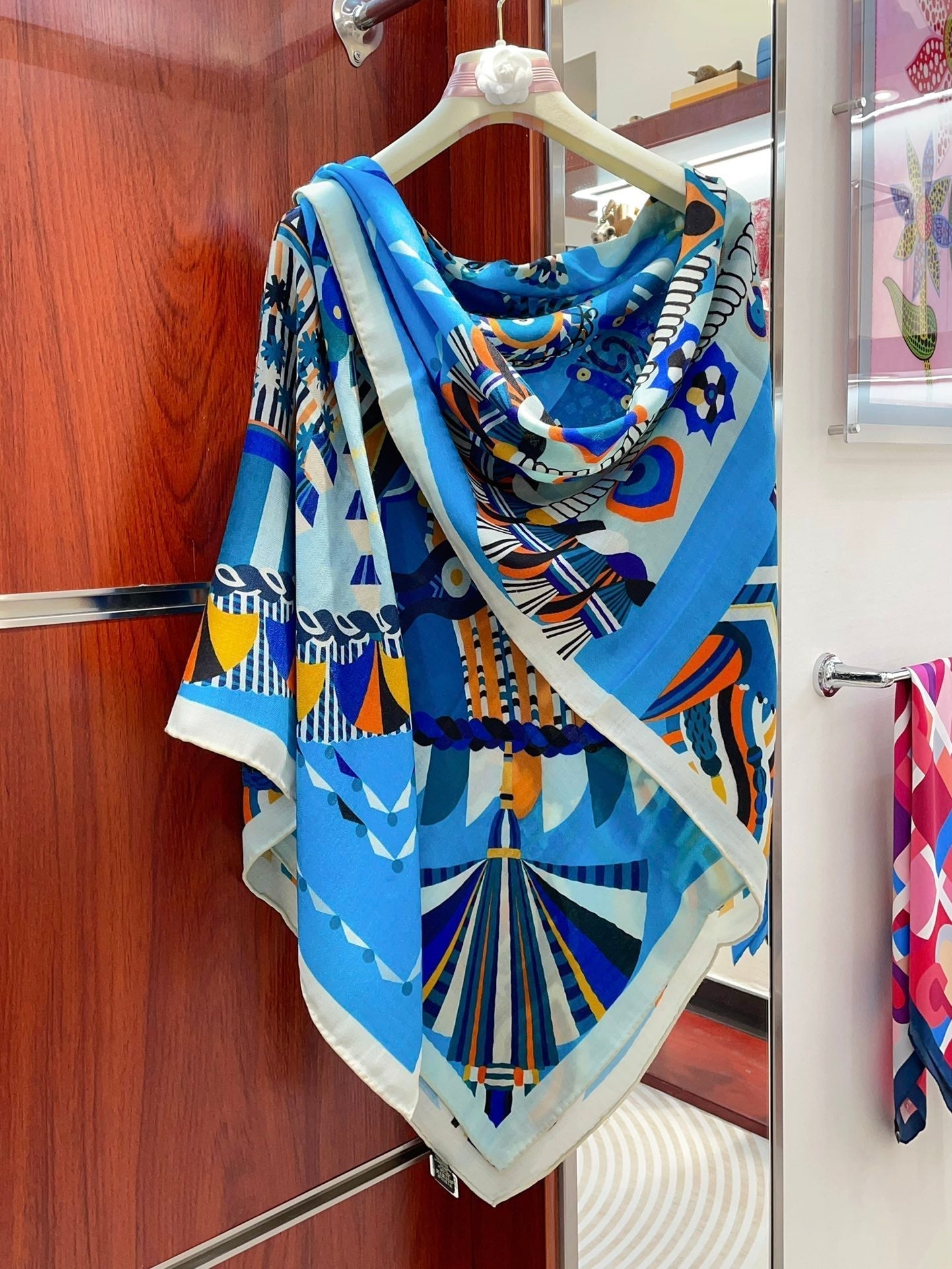 Haute Parure Scarf 135 CM Blue Colorful Cashmere And Silk 405069