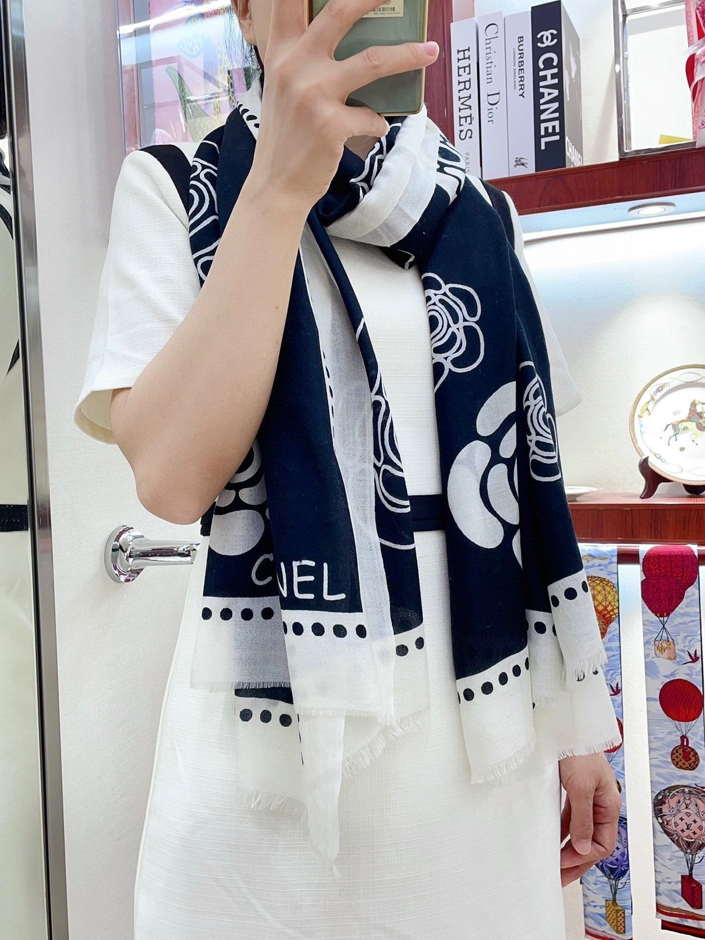 CC Scarf 190 CM In Black Mix White Cashmere  407269