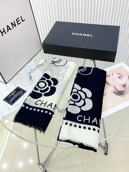 CC Scarf 190 CM In Black Mix White Cashmere  407269