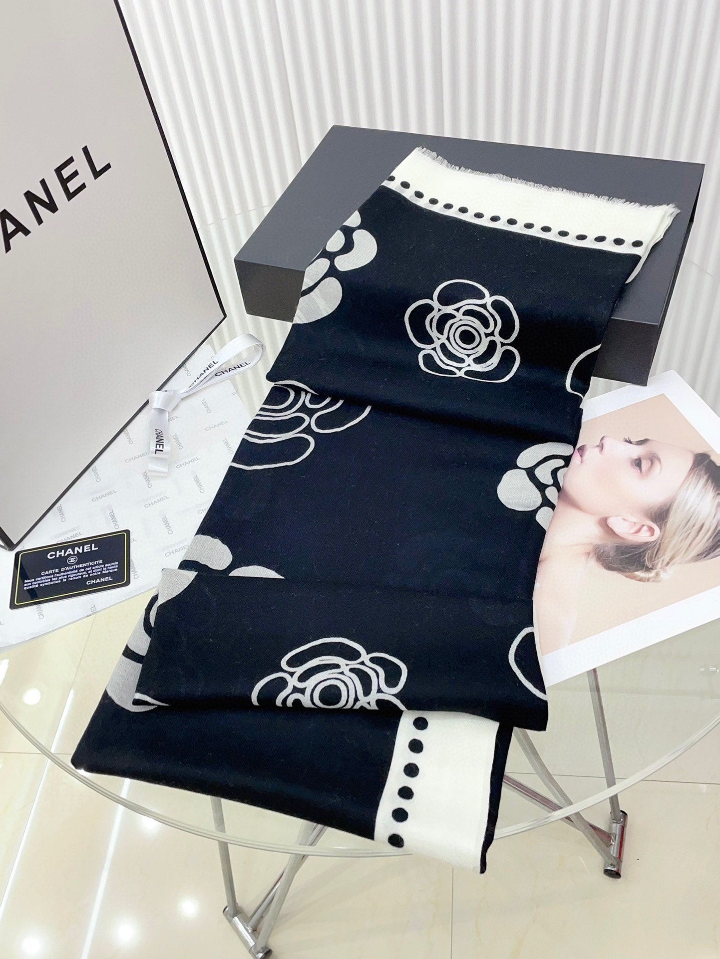 CC Scarf 190 CM In Black Mix White Cashmere  407269