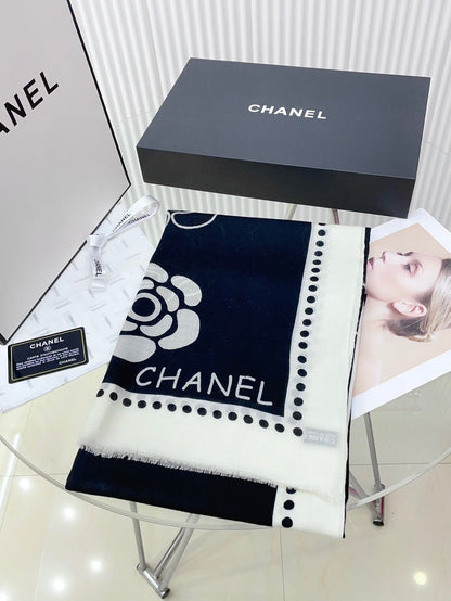 CC Scarf 190 CM In Black Mix White Cashmere  407269