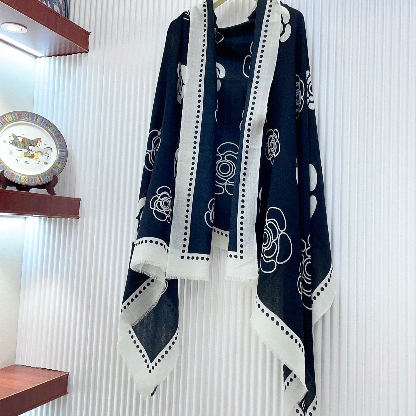 CC Scarf 190 CM In Black Mix White Cashmere  407269