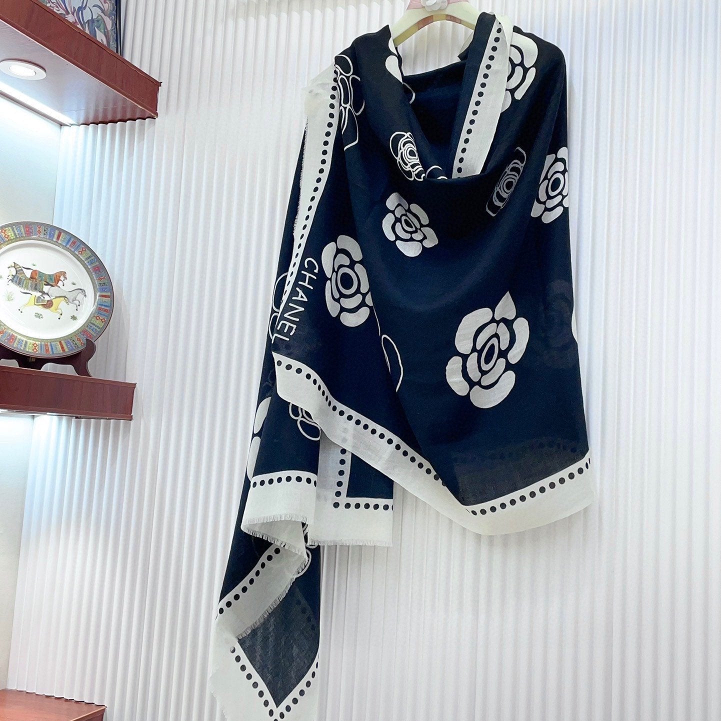 CC Scarf 190 CM In Black Mix White Cashmere  407269