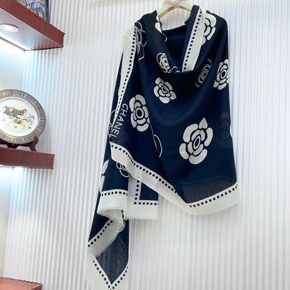 CC Scarf 190 CM In Black Mix White Cashmere  407269