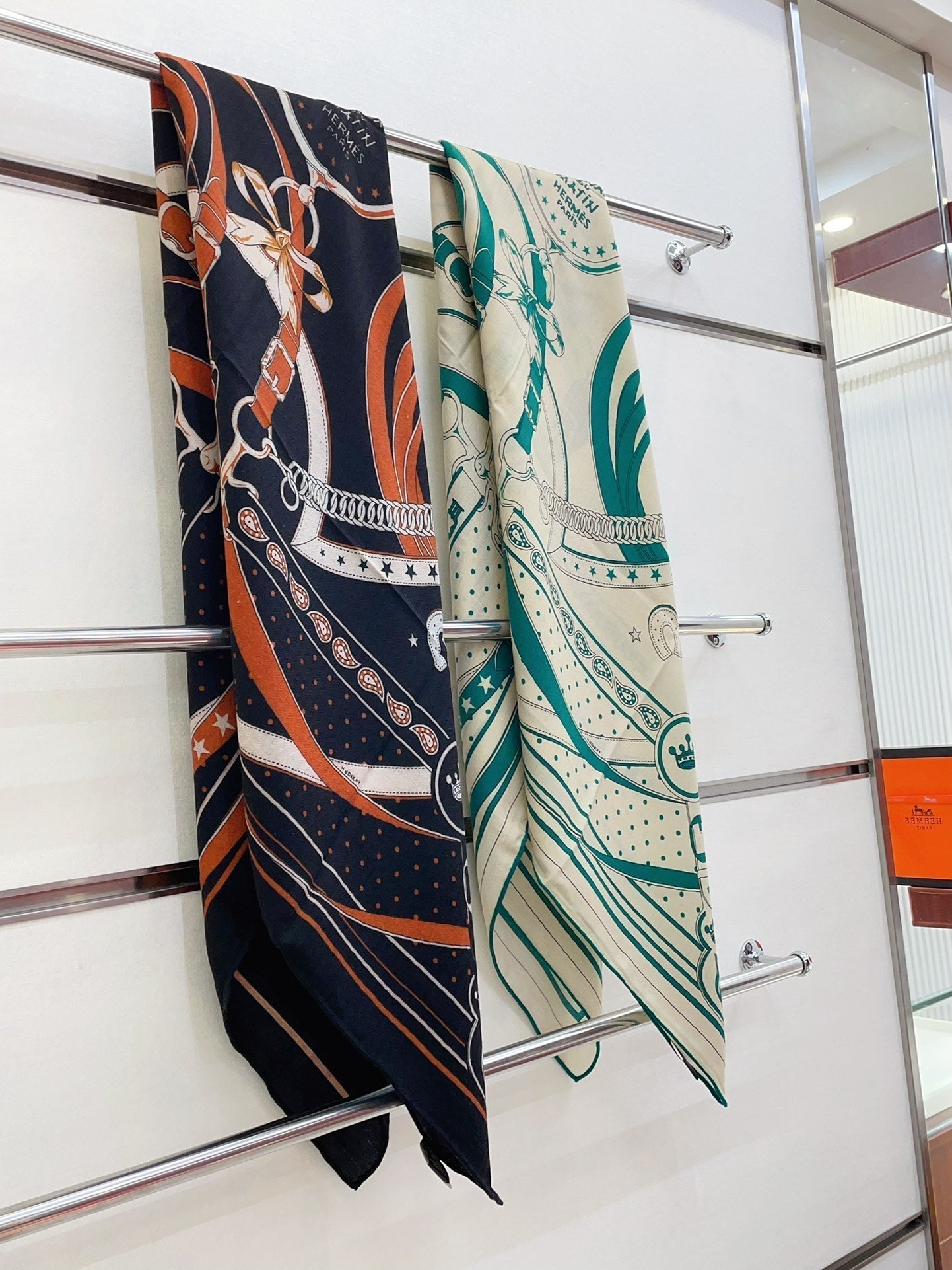 Square Scarf 140CM Black Mix Orange White Cashmere And Silk