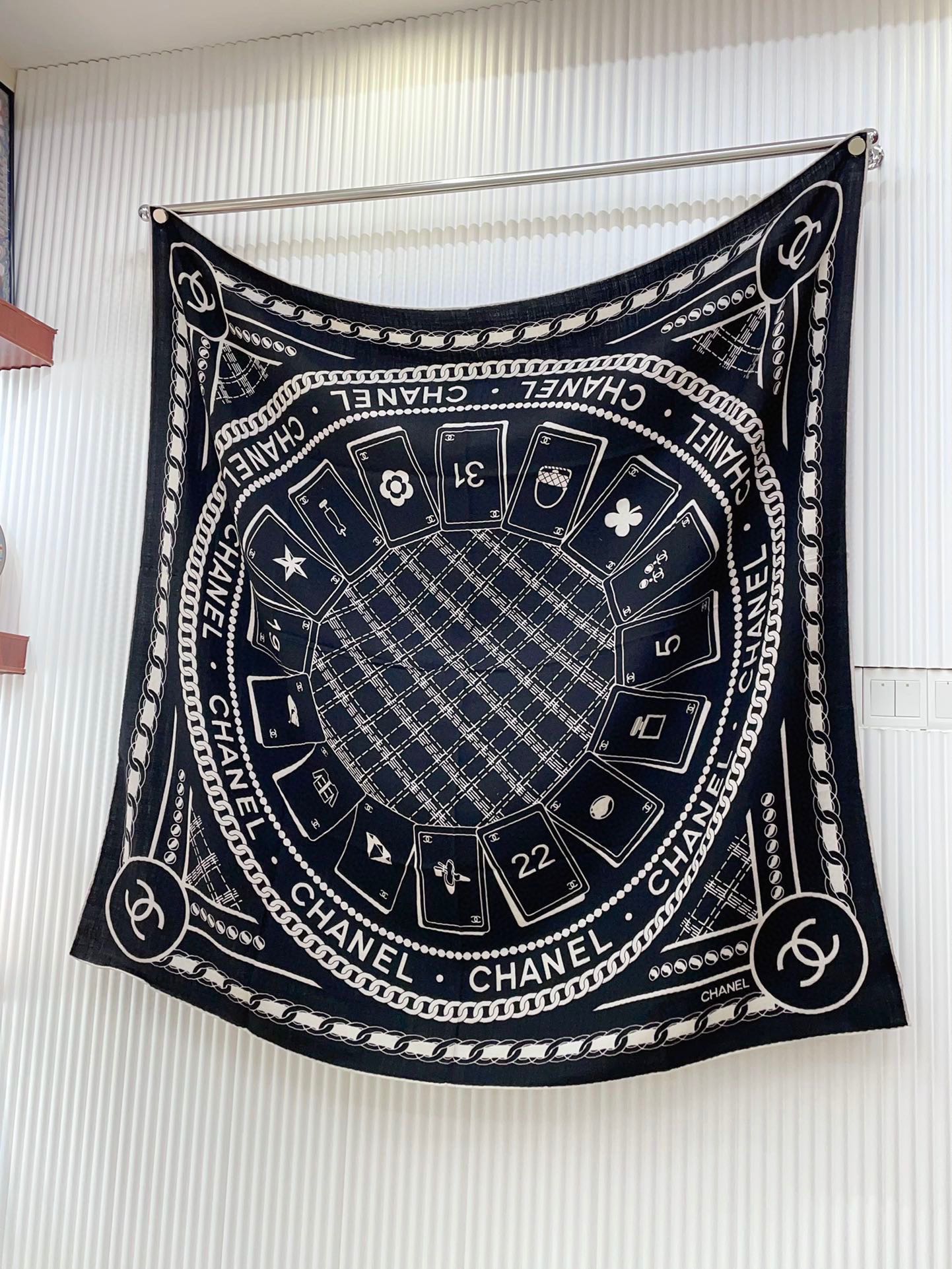 CC Square Scarf 140 CM In Black Mix White Cashmere And Silk 407280