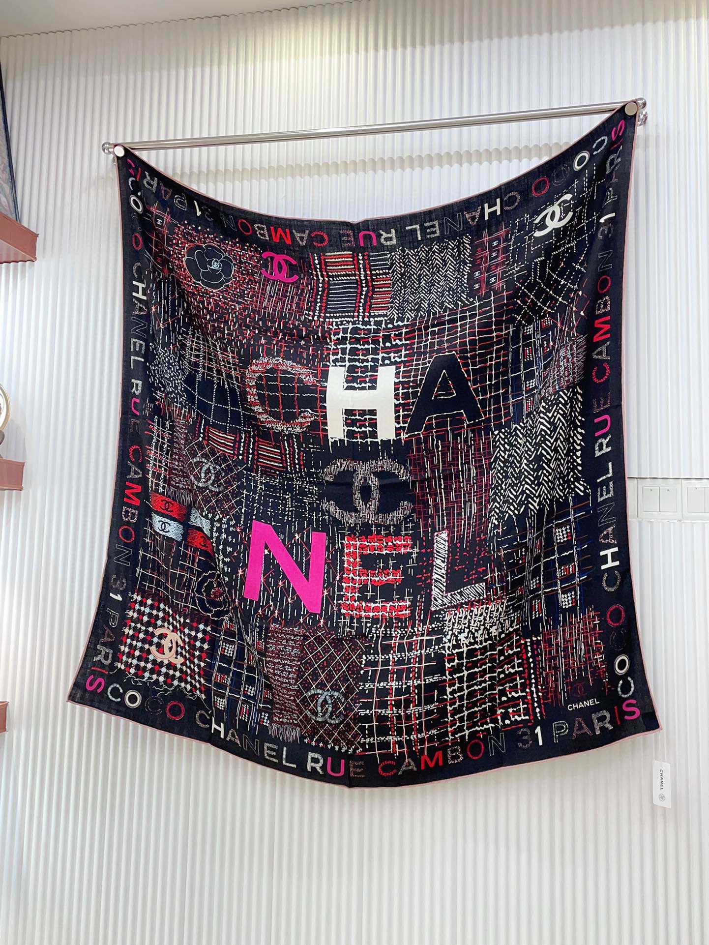 CC Square Scarf 140 CM In Black Colorful Cashmere And Silk 411594
