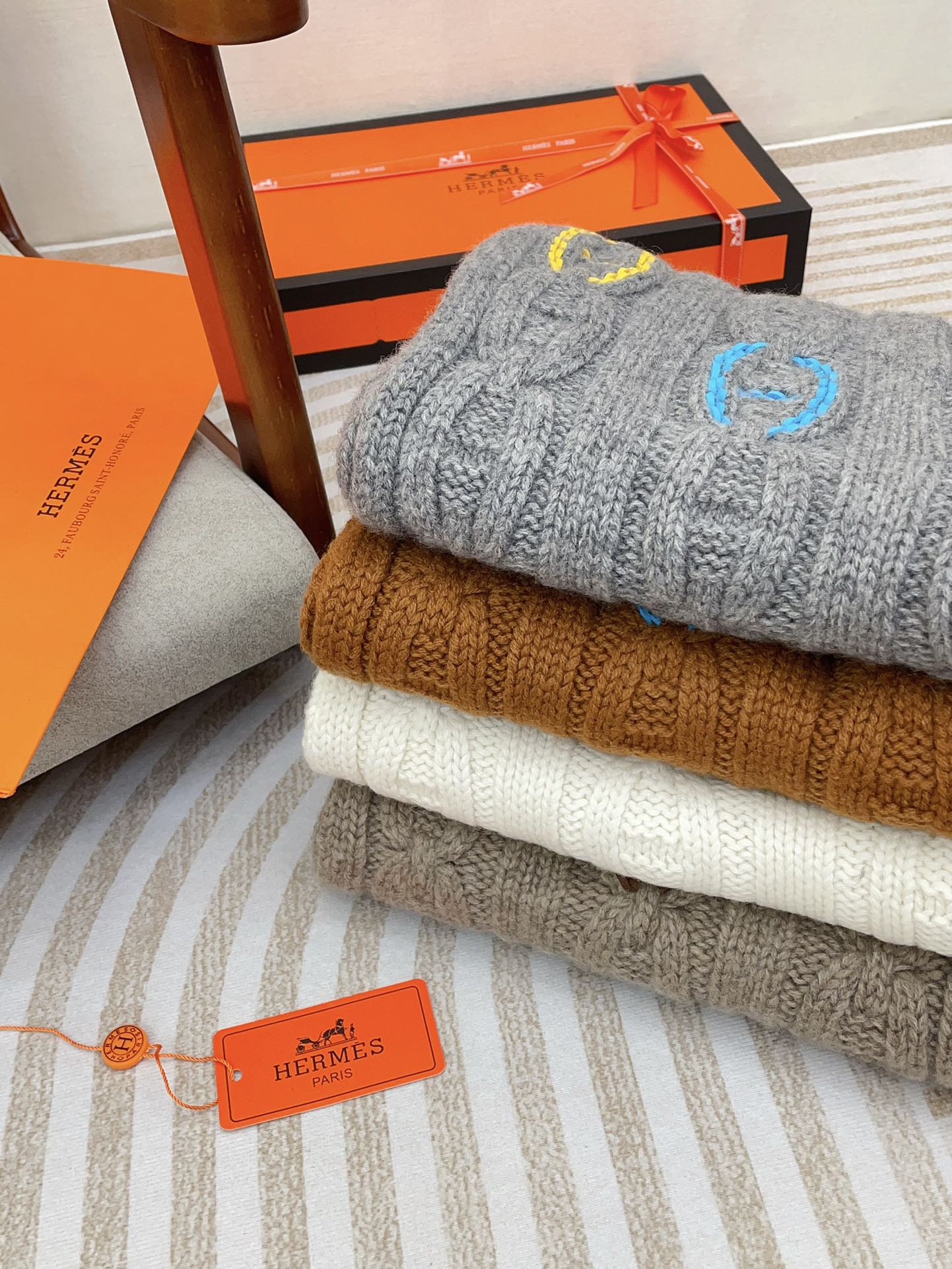 Scarf 170 CM Light Brown Cashmere Handwoven