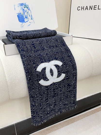 CC Scarf 190 CM In Charcoal Blue Mix White Cashmere  421408