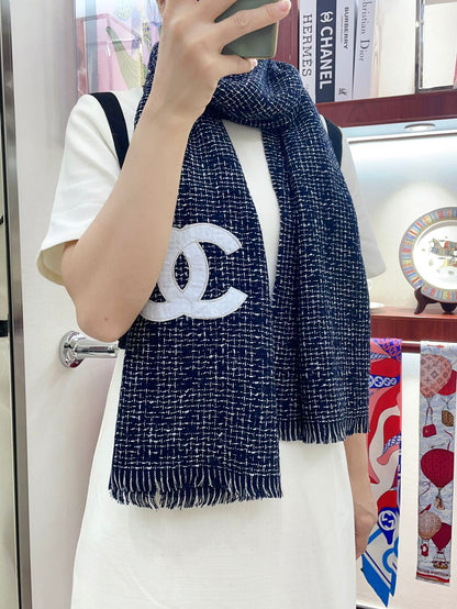 CC Scarf 190 CM In Charcoal Blue Mix White Cashmere  421408