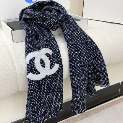 CC Scarf 190 CM In Charcoal Blue Mix White Cashmere  421408