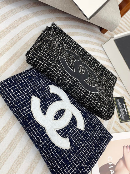 CC Scarf 190 CM In Charcoal Blue Mix White Cashmere  421408