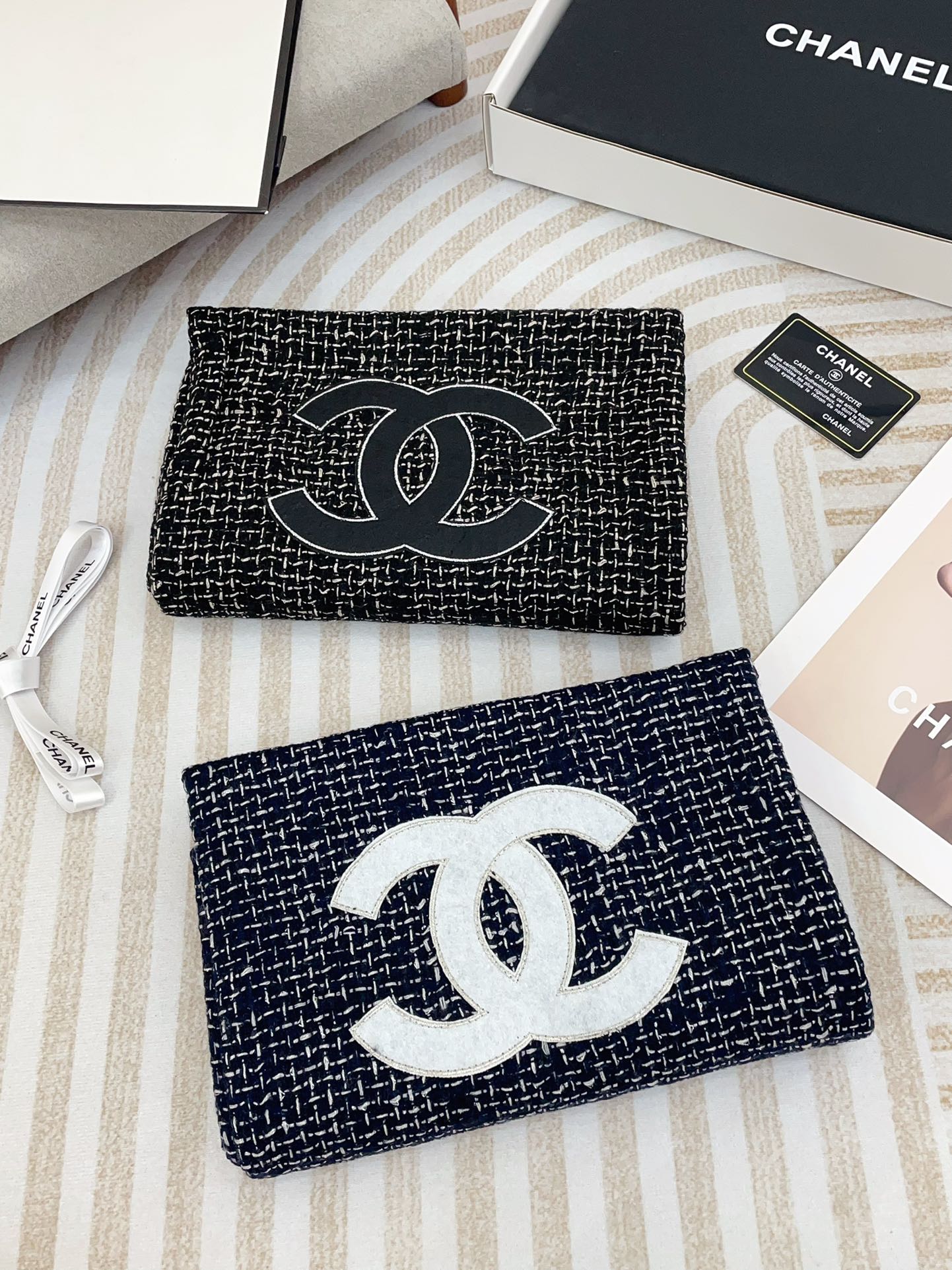CC Scarf 190 CM In Charcoal Blue Mix White Cashmere  421408