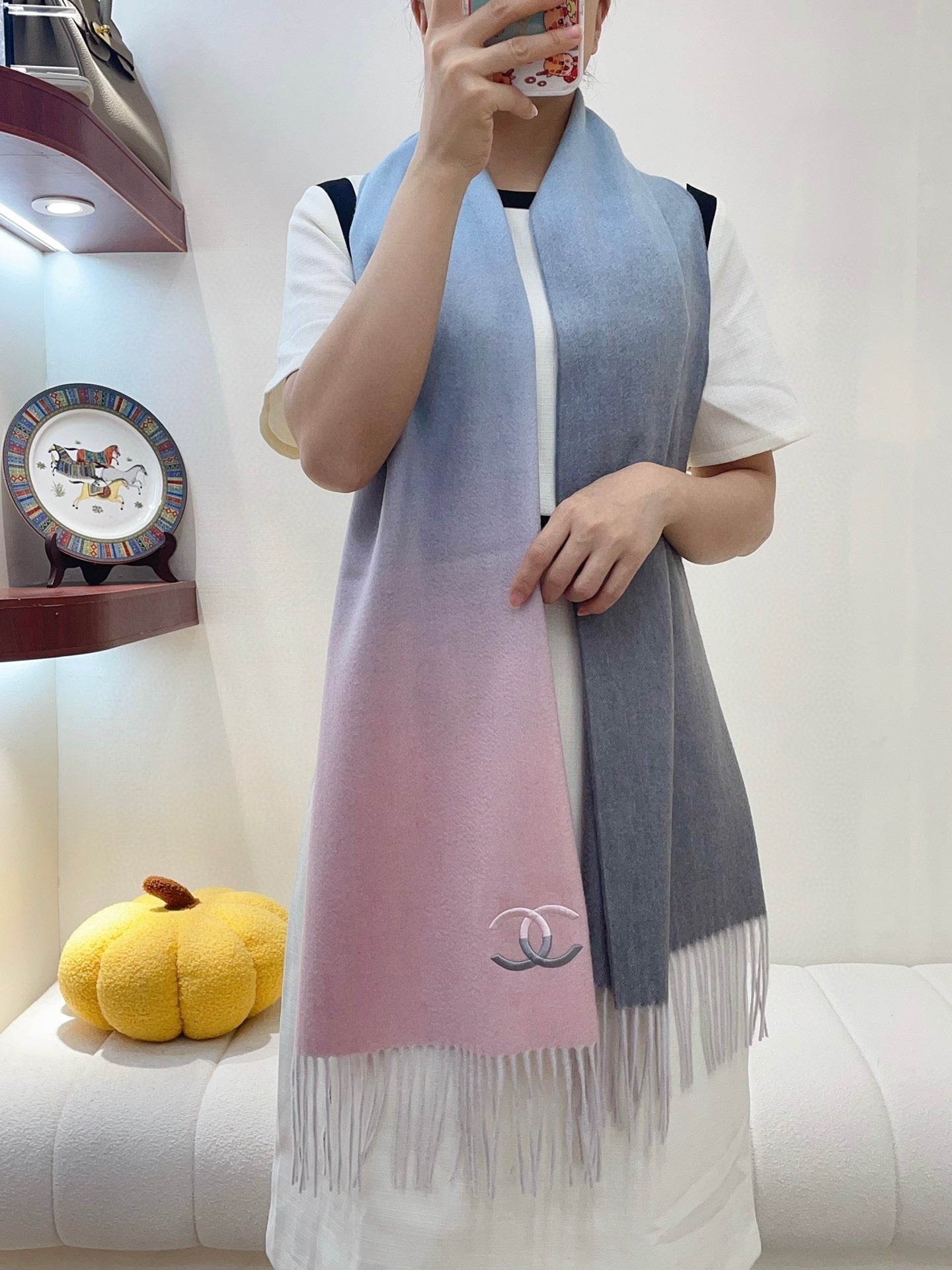 CC Scarf 180 CM In Pink Mix Grey Blue Cashmere 422761