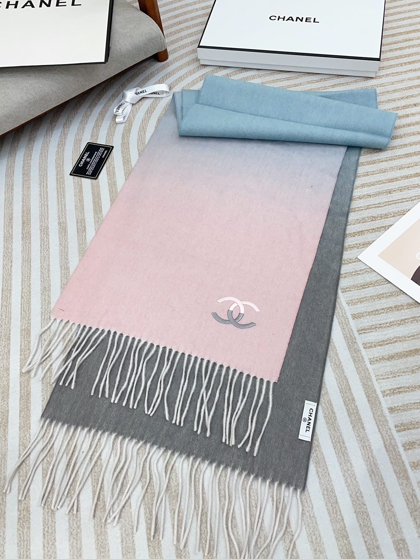 CC Scarf 180 CM In Pink Mix Grey Blue Cashmere 422761