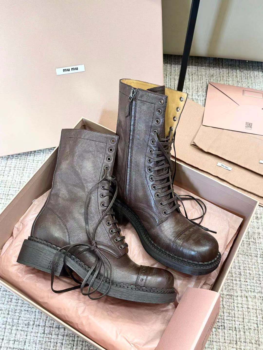 Miu Ankle Boots Umber Brown Calfskin
