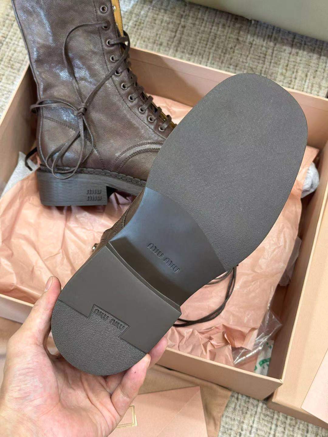 Miu Ankle Boots Umber Brown Calfskin