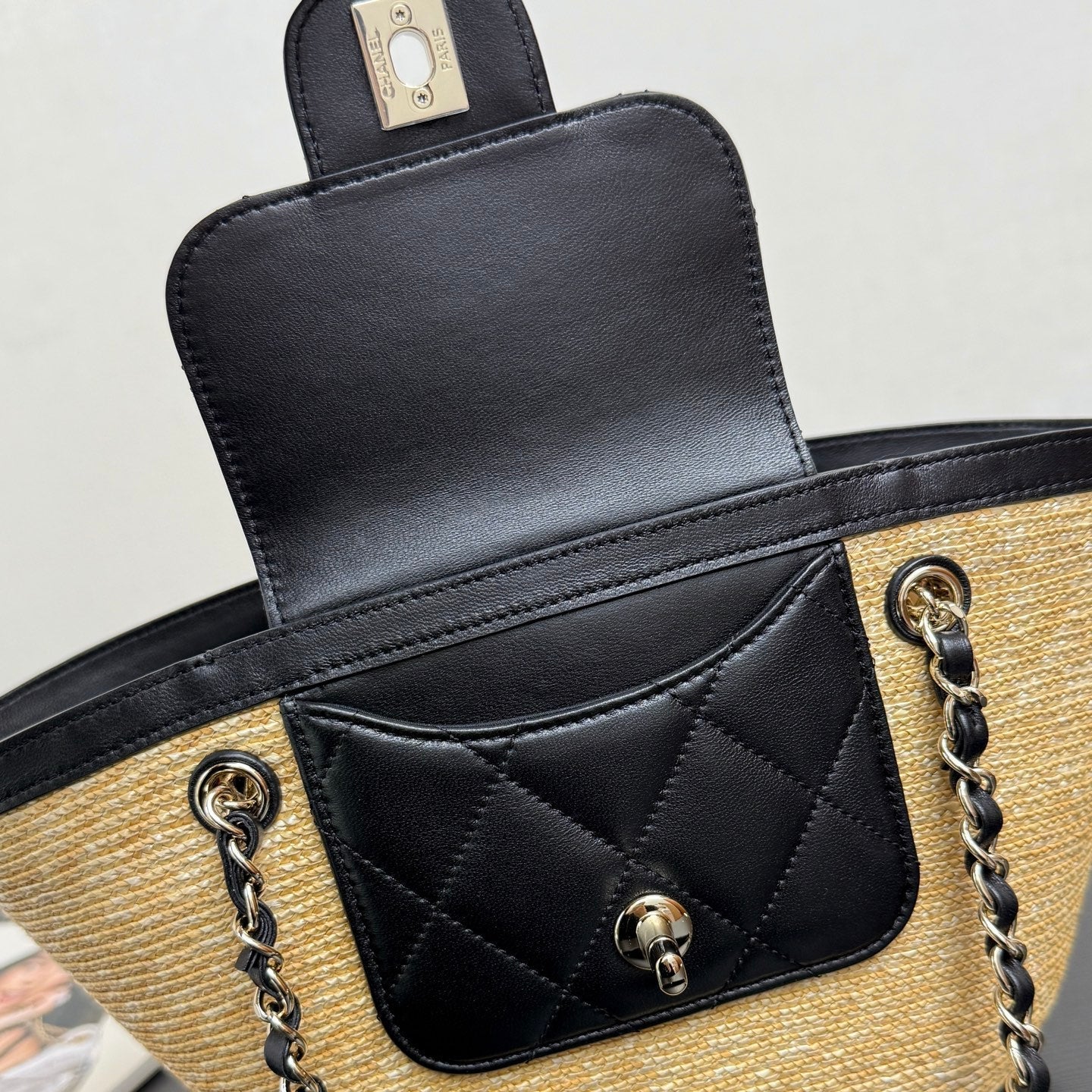 Chanel 2026 Shopping Bag 34cm Straw Lambskin