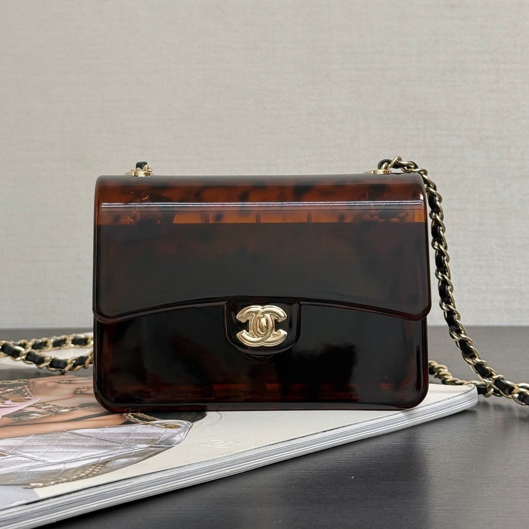 Chanel 2026 Mini Evening Bag 12cm Black Tortoiseshell-patterned Plexi Gold Metal