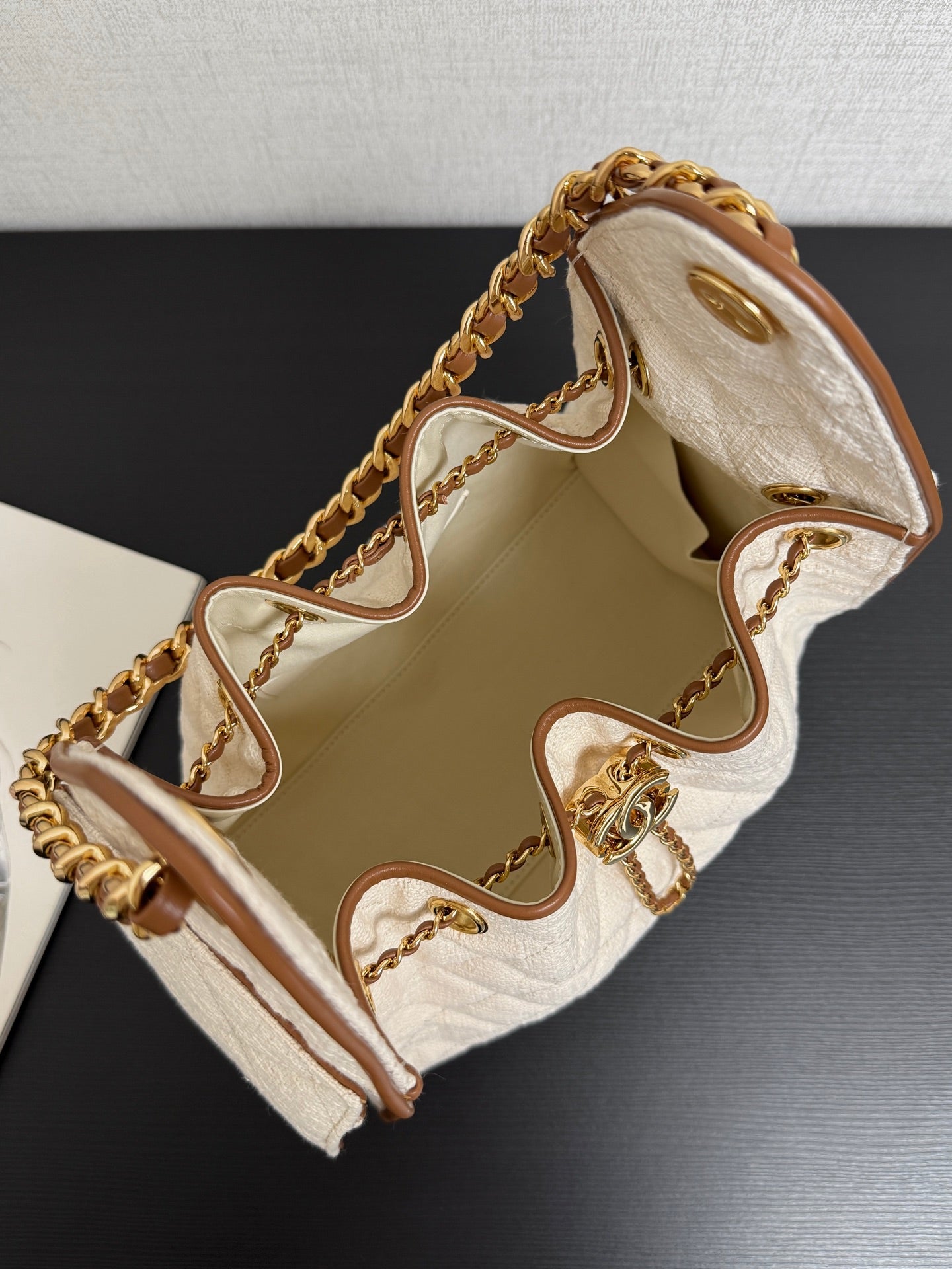 Chanel 2026 Hobo Bag Cream Brown Canvas Leather