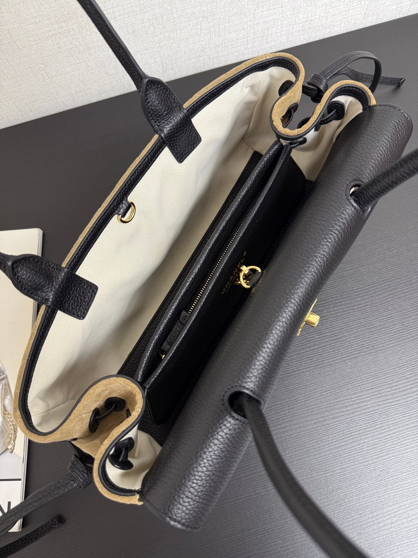 Chanel 2026 Urban Essential East West Bag 31cm Black Beige Suede Leather