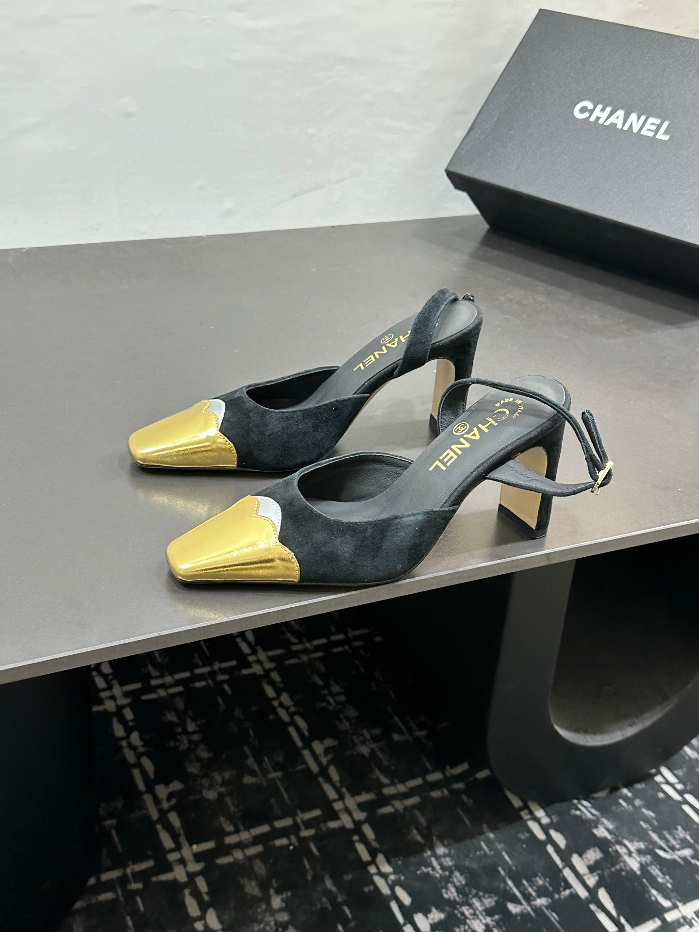Chanel 2026 Back Strap Square Heels Pumps Leather Sheepskin 832511