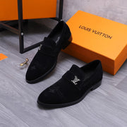 LV LOAFERS IN BLACK SUEDE CALFSKIN WITH SILVER LOGO