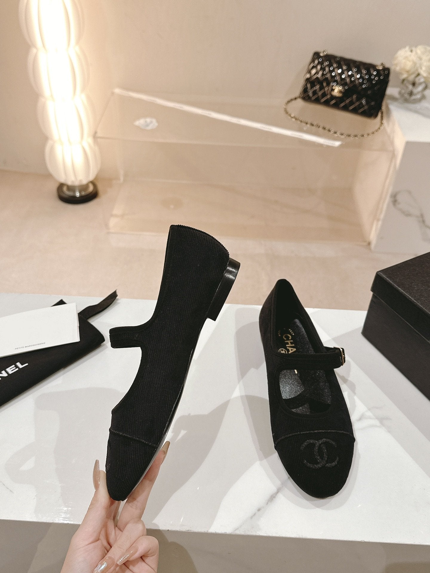 mary jane flat black corduroy