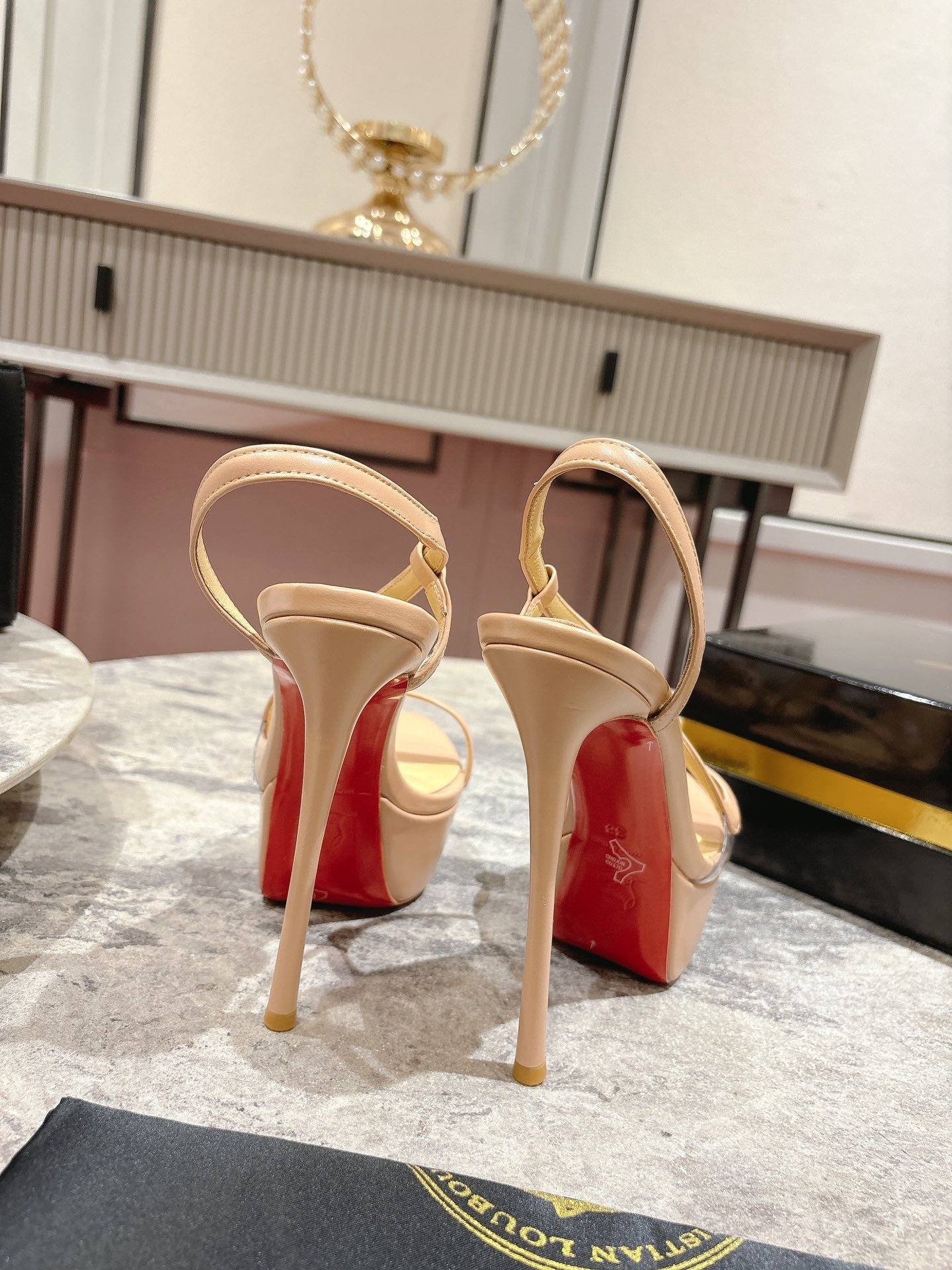 CL Rosalie Alta Sandal 150mm Nude Red Leather 272349