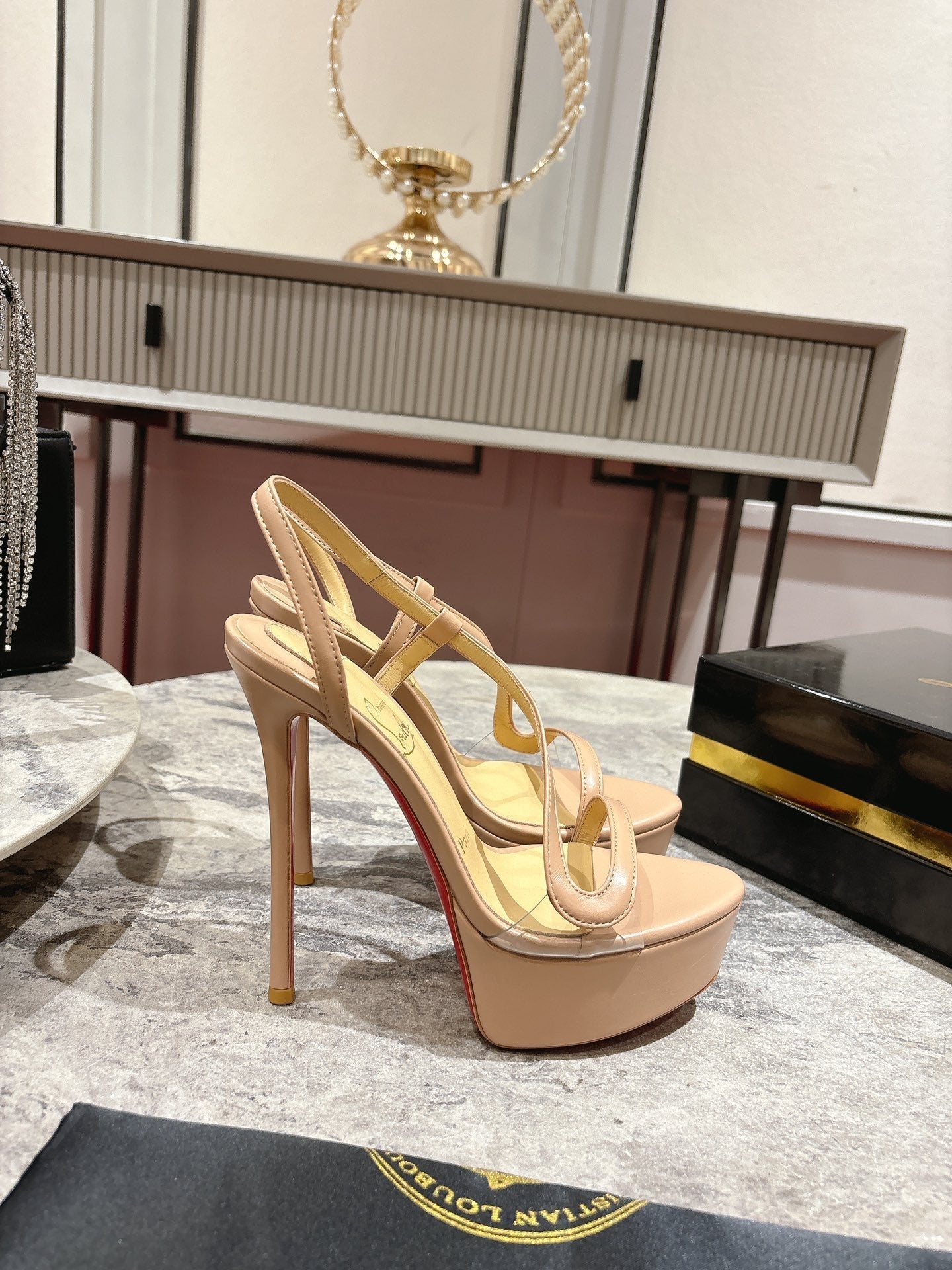 CL Rosalie Alta Sandal 150mm Nude Red Leather 272349