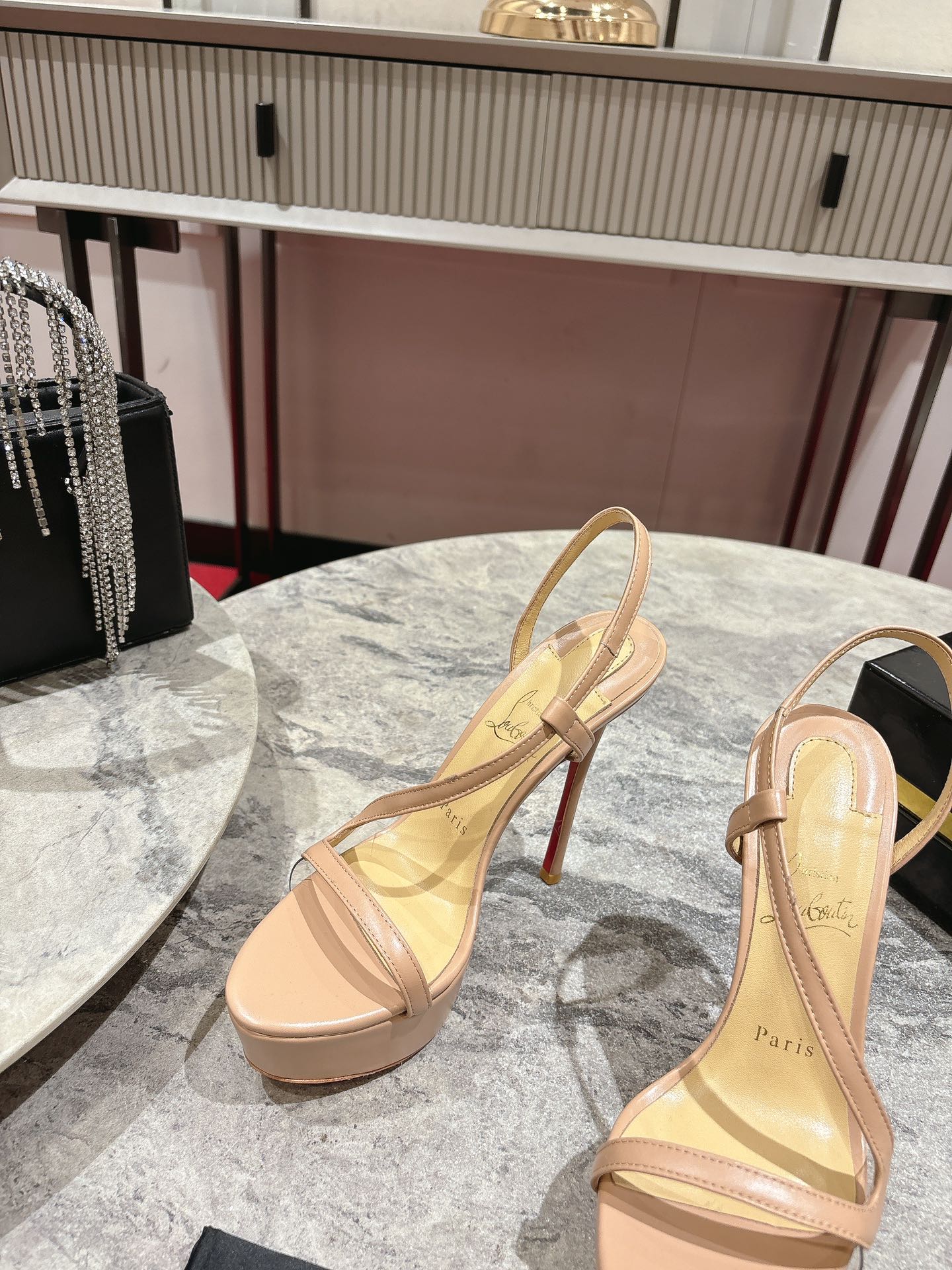 CL Rosalie Alta Sandal 150mm Nude Red Leather 272349