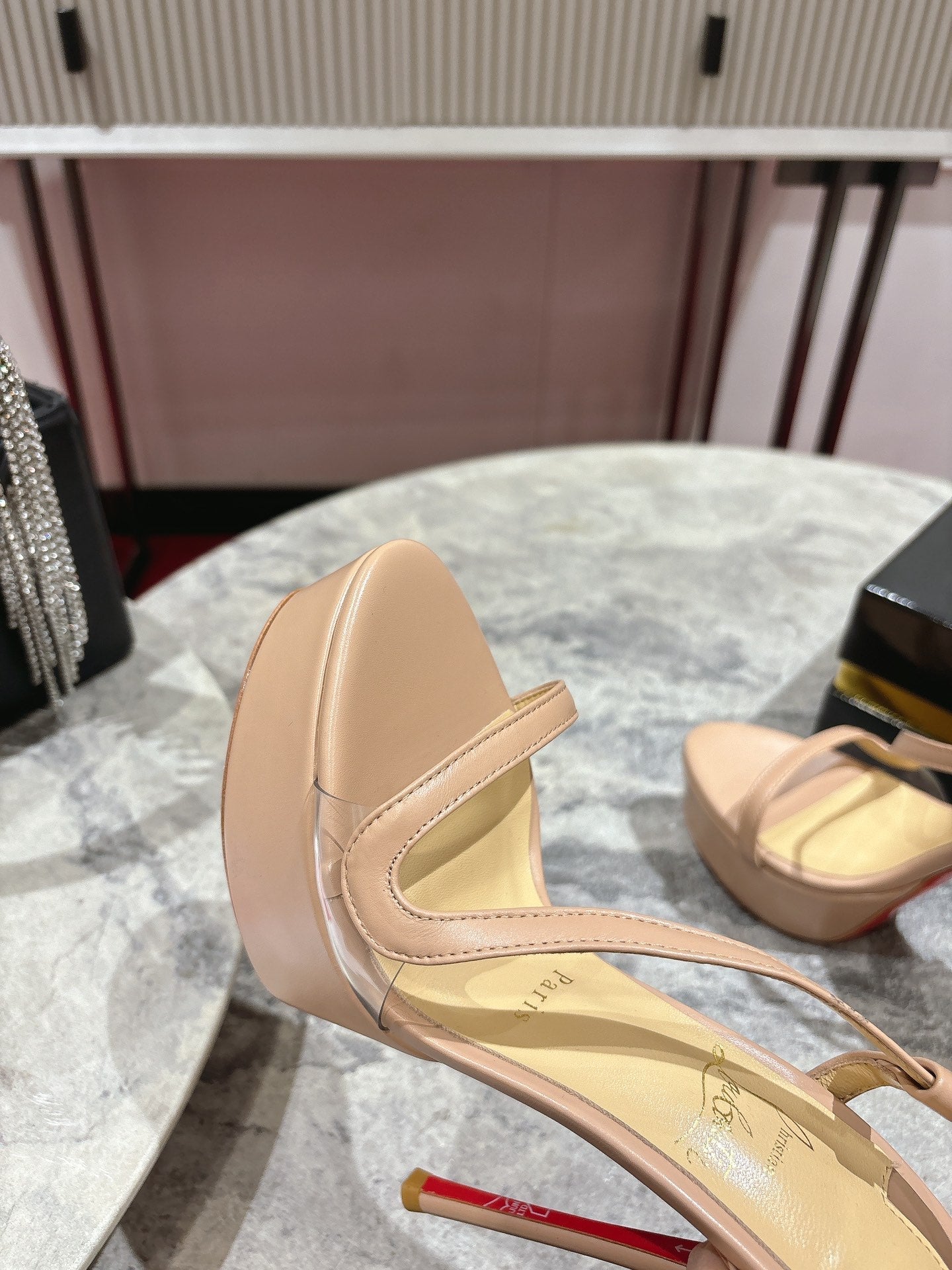CL Rosalie Alta Sandal 150mm Nude Red Leather 272349