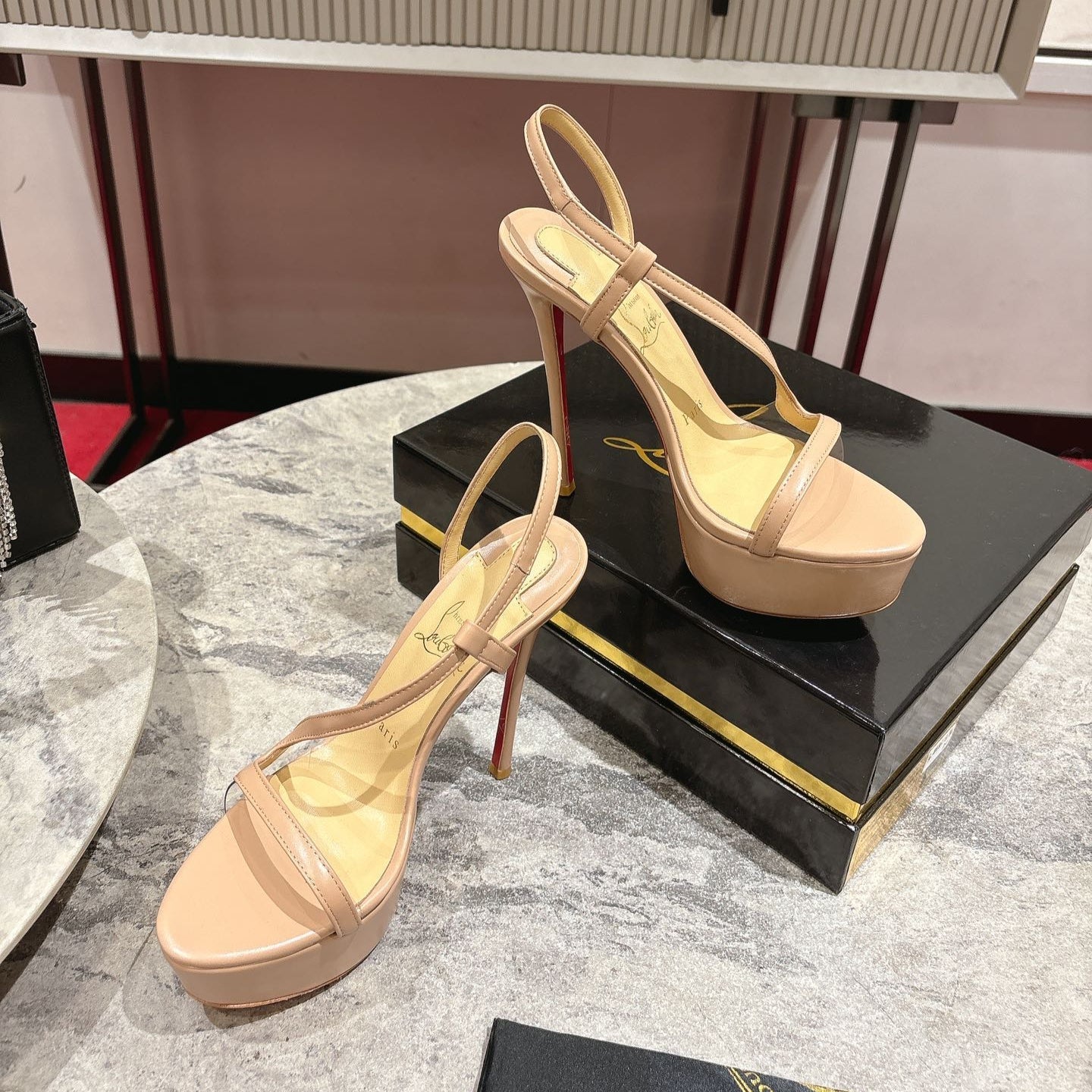 CL Rosalie Alta Sandal 150mm Nude Red Leather 272349