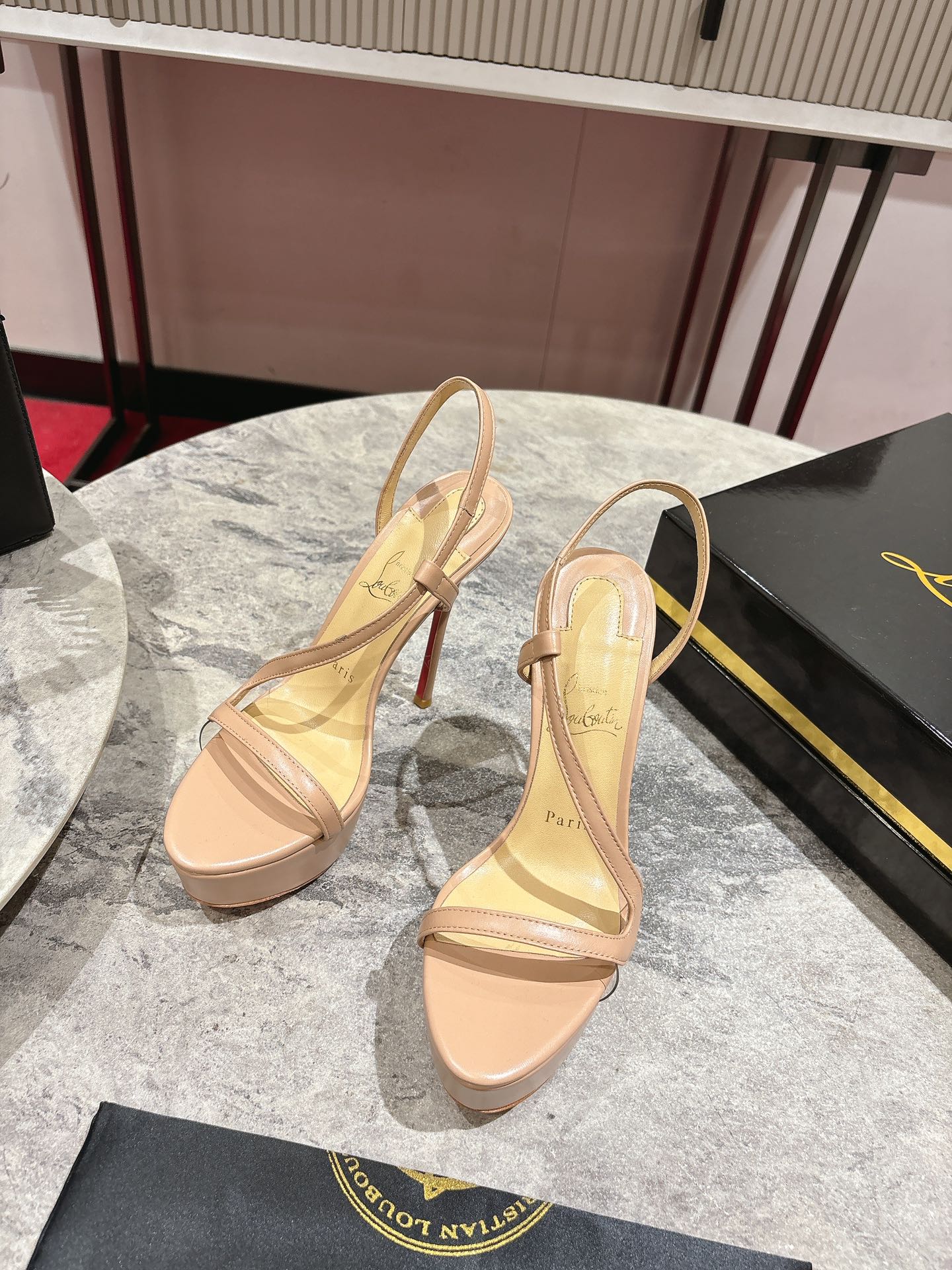 CL Rosalie Alta Sandal 150mm Nude Red Leather 272349