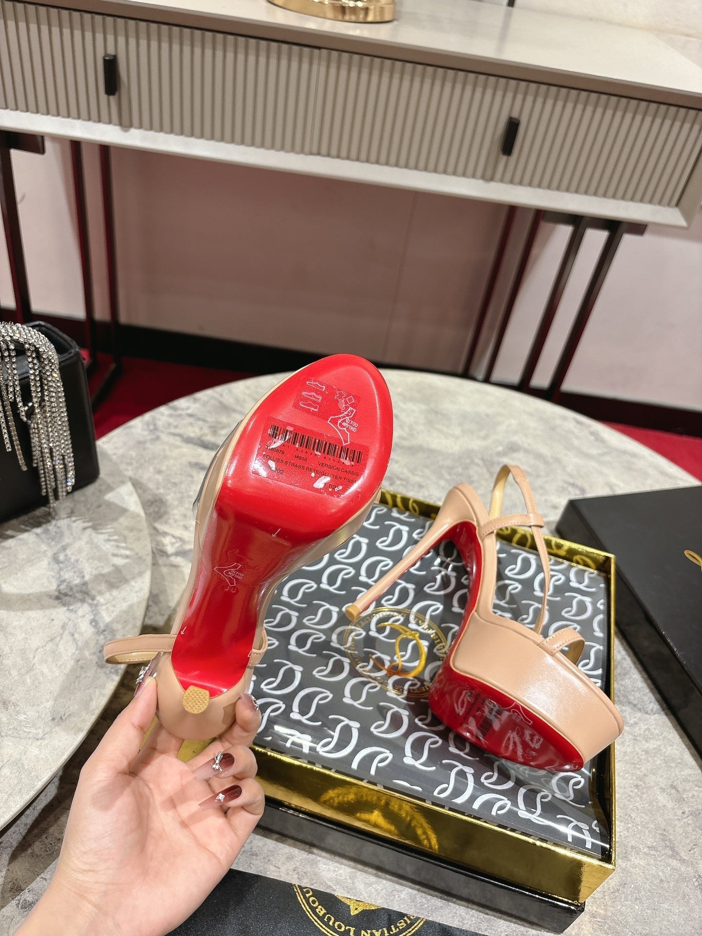 CL Rosalie Alta Sandal 150mm Nude Red Leather 272349