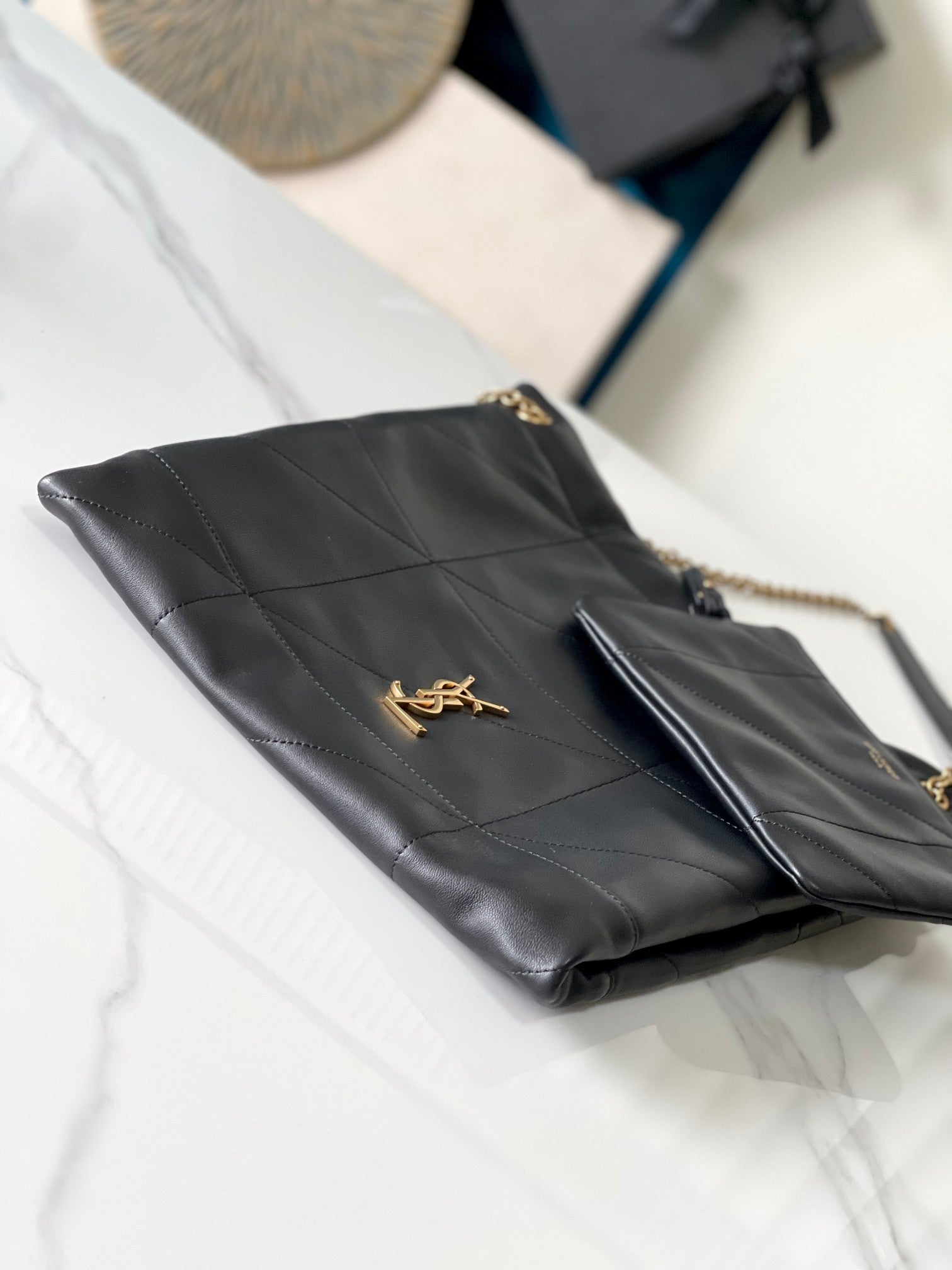 YSL 2026 Saint Laurent Puffer Tote Bag 33cm Black Calfskin