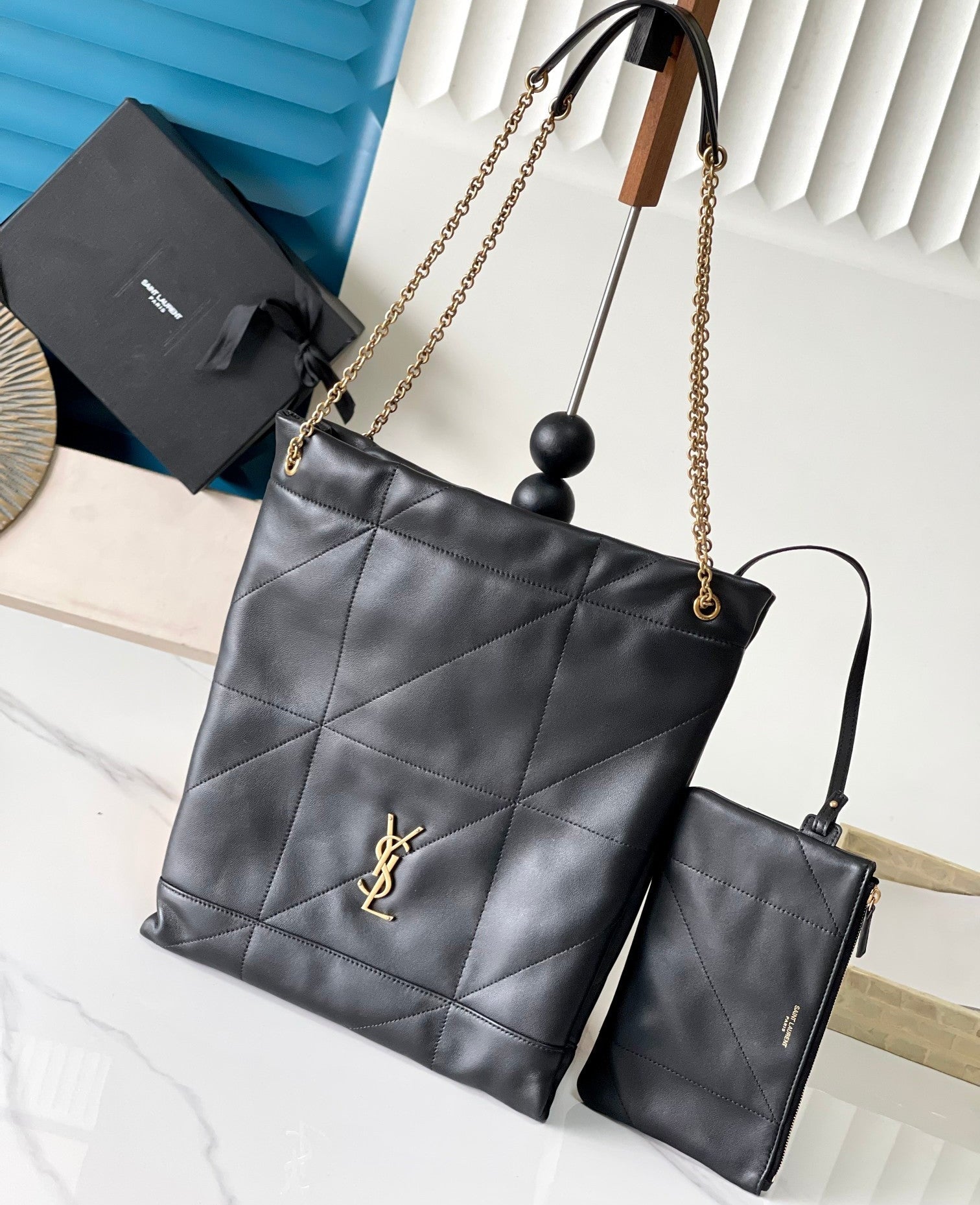 YSL 2026 Saint Laurent Puffer Tote Bag 33cm Black Calfskin