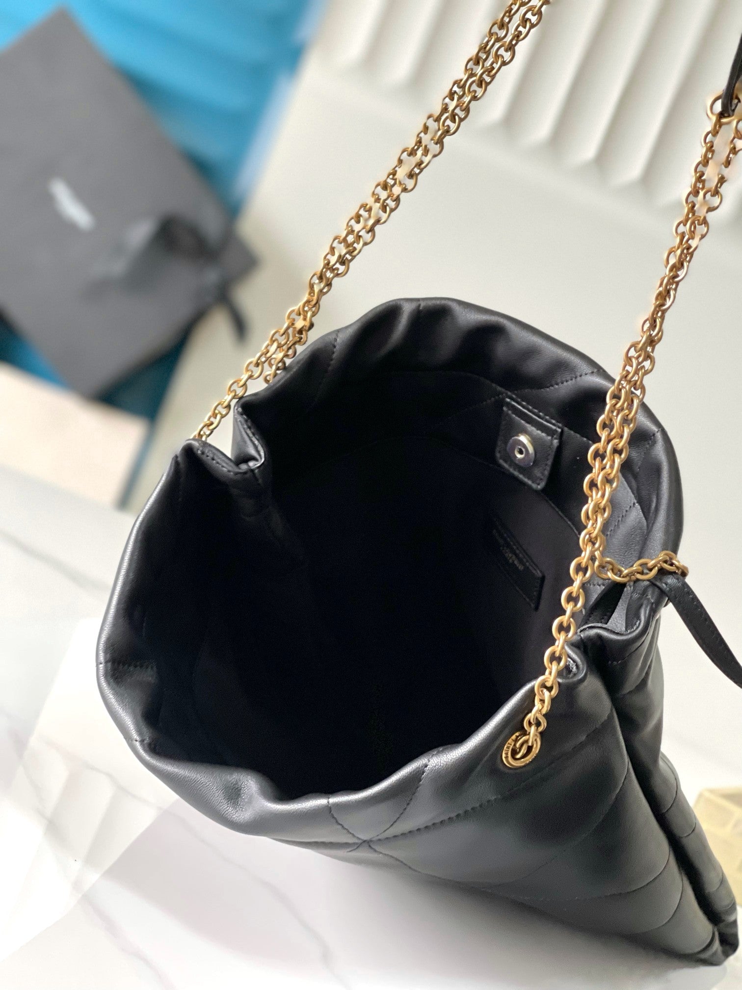 YSL 2026 Saint Laurent Puffer Tote Bag 33cm Black Calfskin