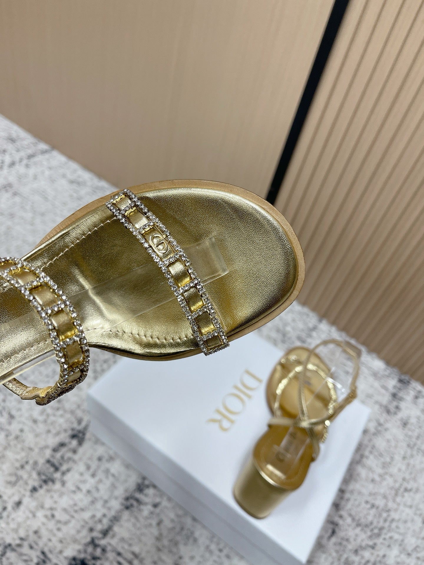 CD 26s High Heel Sandals 80 Gold Champage Genuine Leather 643497