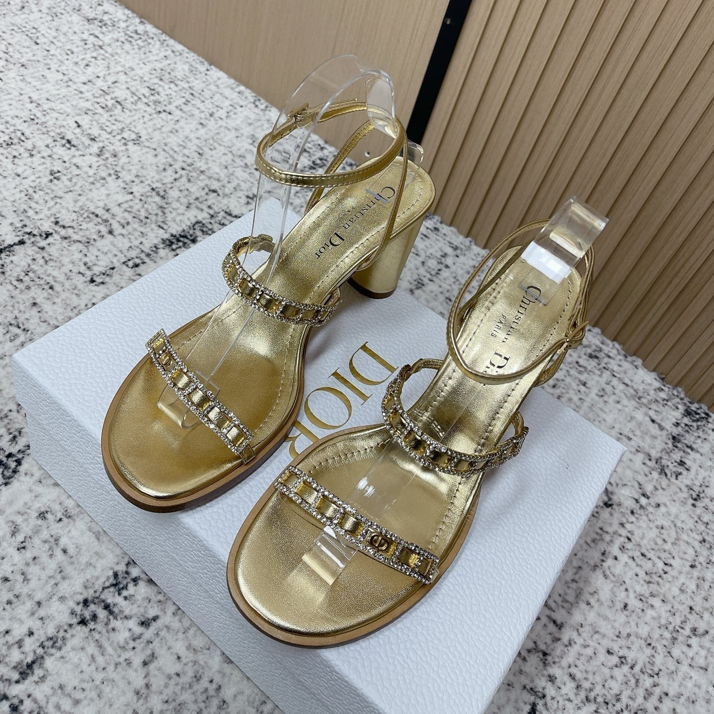 CD 26s High Heel Sandals 80 Gold Champage Genuine Leather 643497