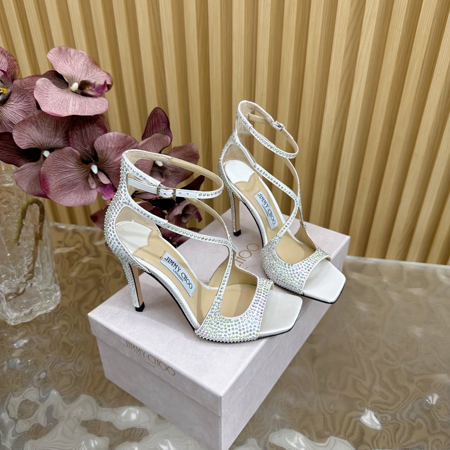 Jimmy Choo 2026 Azia Sandals 100mm Silk Satin With Rhinestones 949819