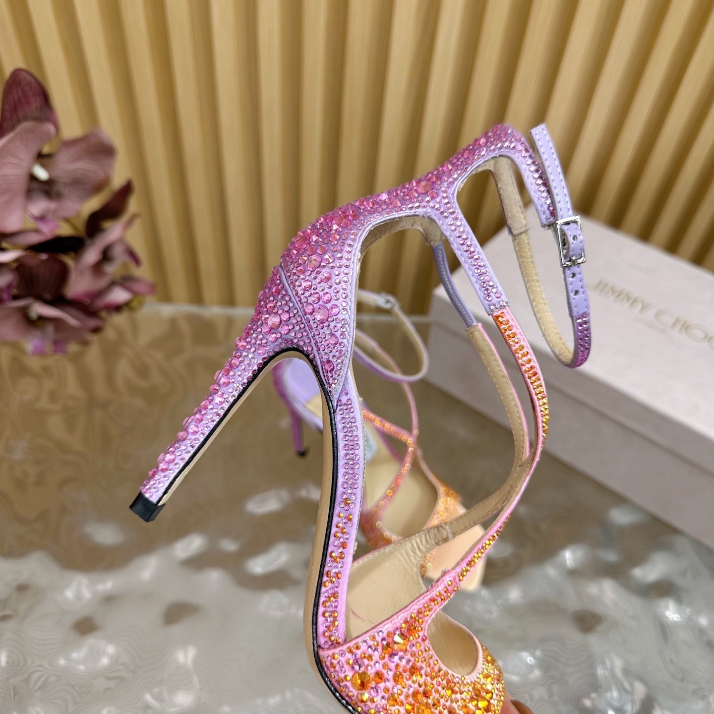 Jimmy Choo 2026 Azia Sandals 100mm Silk Satin With Rhinestones 949819