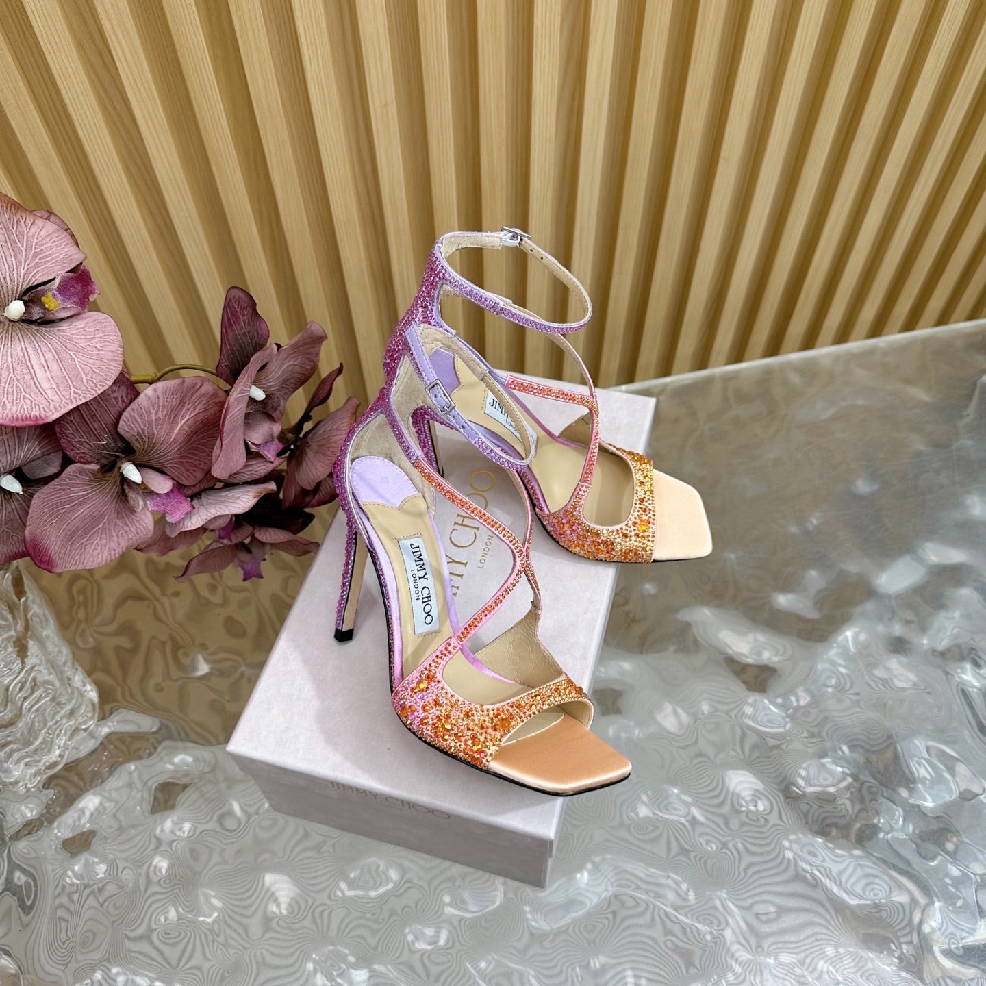 Jimmy Choo 2026 Azia Sandals 100mm Silk Satin With Rhinestones 949819