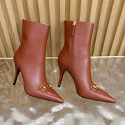 Gucci 2025 Thick-heeled Square-toed Ankle Boots Brown Sheepskin 498070