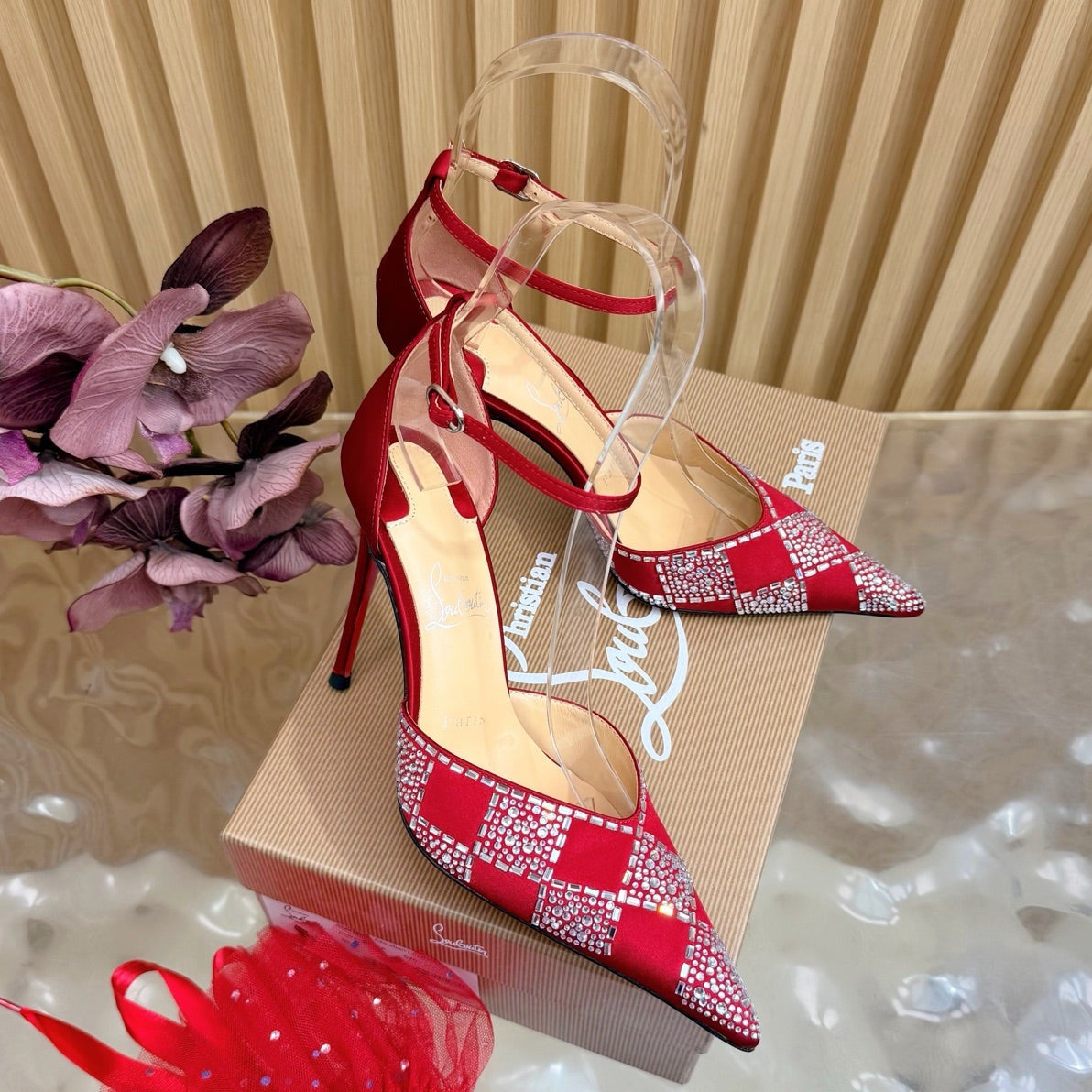 Christian Louboutin 2026 Slingback Pumps 100mm Silk Rhinestone 775986