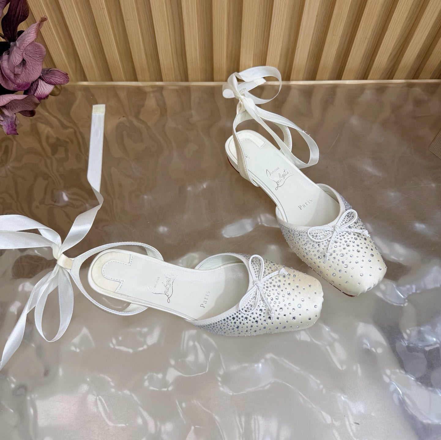 Christian Louboutin Sweetie Jane Strass Ballerina Flat Strass Silk Leather 853096