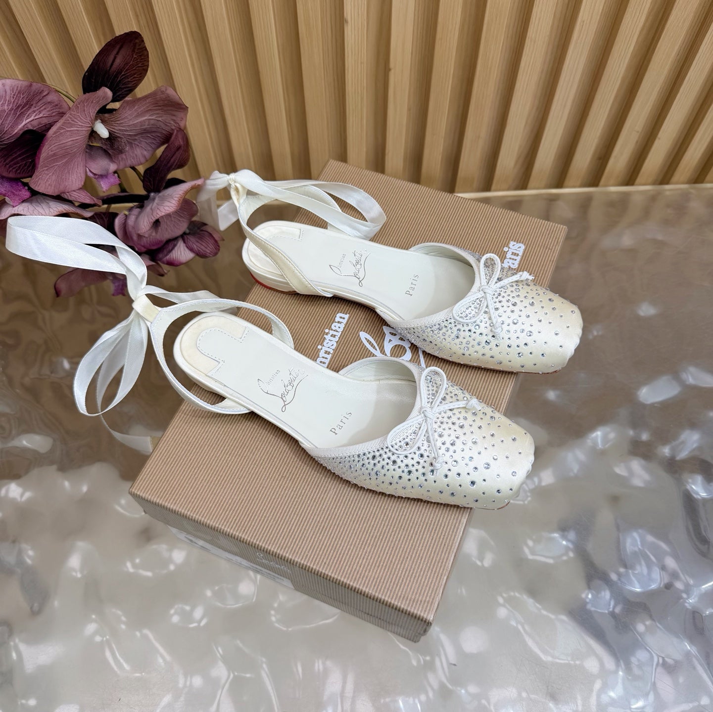 Christian Louboutin Sweetie Jane Strass Ballerina Flat Strass Silk Leather 853096