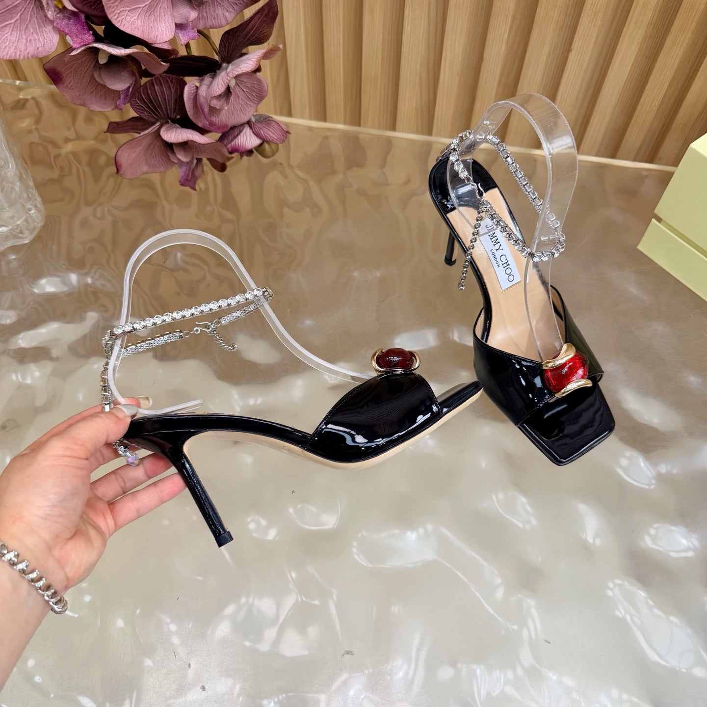 Jimmy Choo 2026 Amber Buckle Sandals 85mm Patent Leather 949779