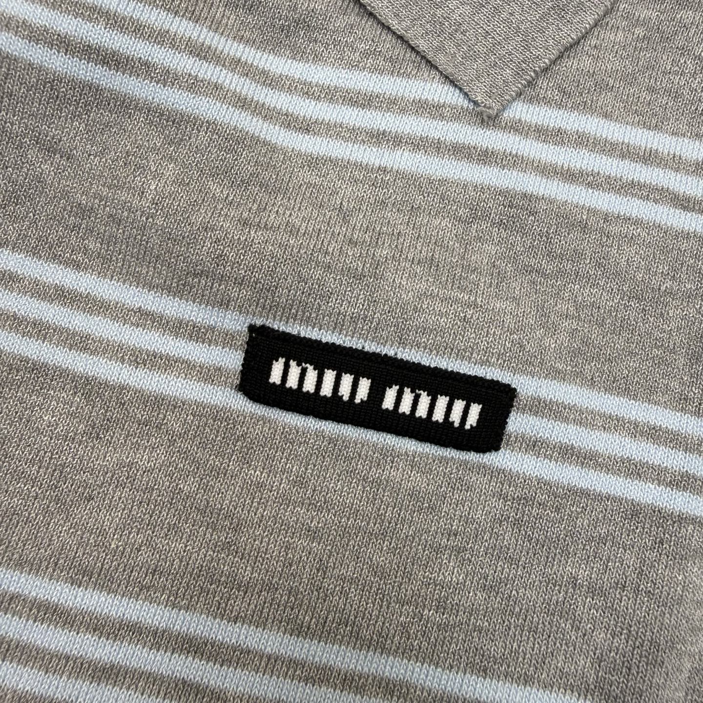 Miumiu 2026 Striped Knit Polo Shirt Features Light Blue Stripes